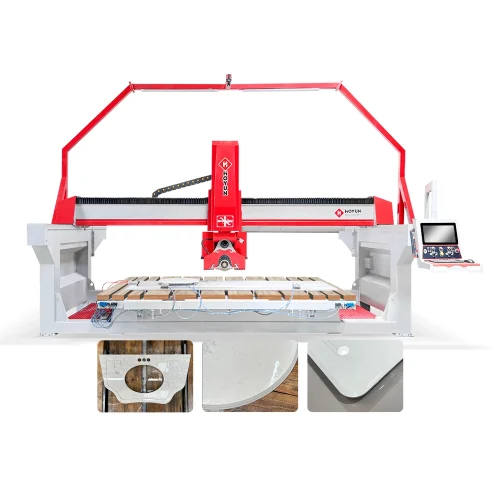 Alternative view of 5 axis CNC bridgesaw machine + camera for marble, granite and quartz